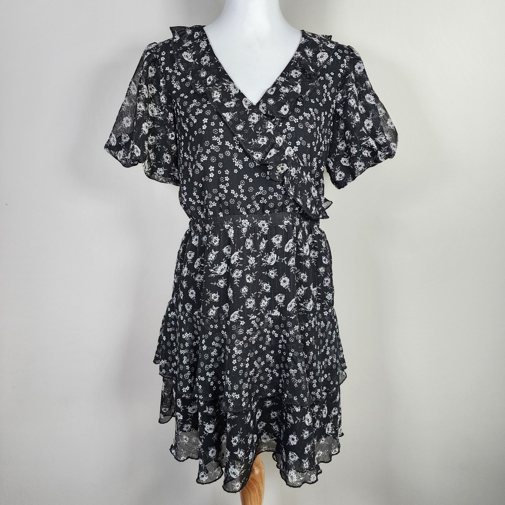 Top Shop Surplice Wrap Dress Womens Small Floral Sheer Fairy Whimsigoth Cottage